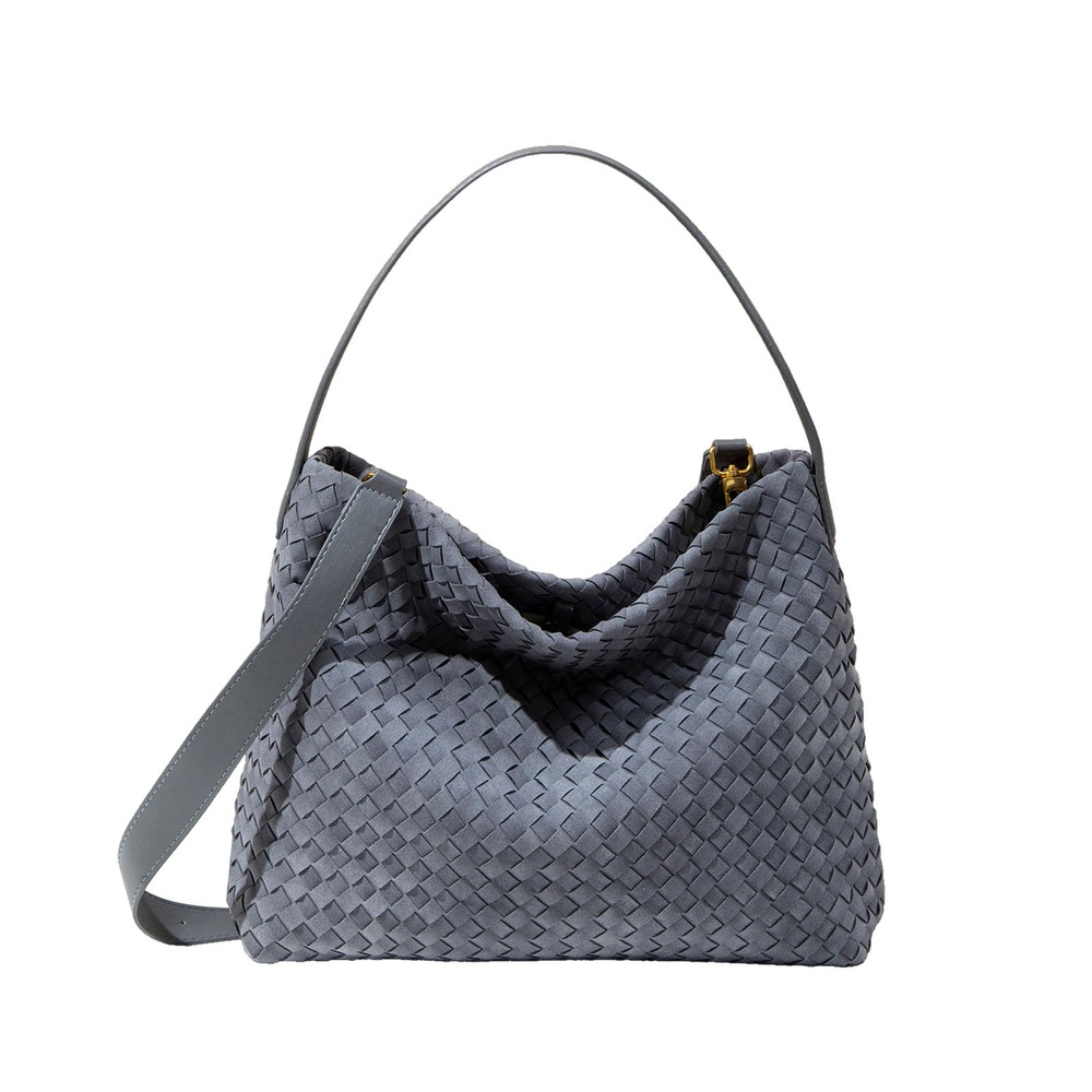 Women's Braided Suede Leather Hobo Tote Y2K Woven Slouchy Purse w/Dust Bag Grey
